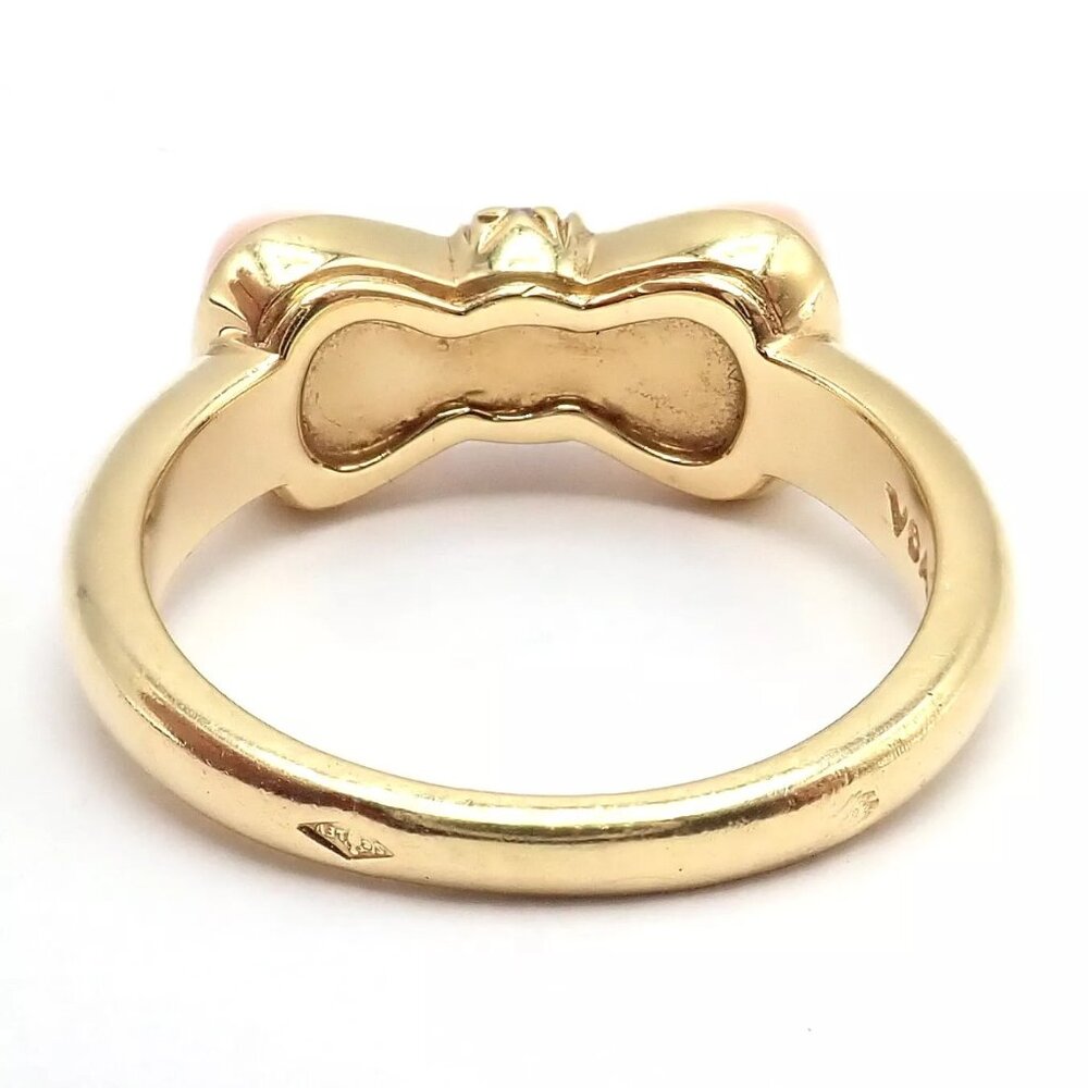 Rare! Authentic Van Cleef & Arpels 18k Yellow Gold Coral Diamond Bow Ring sz 5 - Picture 5 of 9